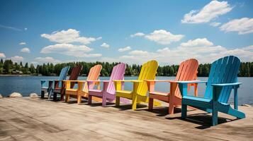 coloré Muskoka chaises pour gens à se détendre dans pendant le tour ai généré photo