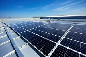 solaire panneaux sur le toit de une bâtiment ai généré photo