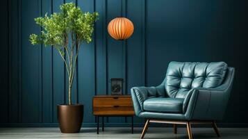 luxe vivant pièce intérieur avec fauteuil et lampe photo