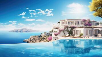 Santorin, Grèce. luxe villa avec nager piscine, photo