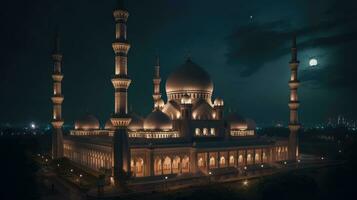 mosquée à nuit voir, eid salutations, Ramadan kareem photo