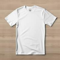 blanc T-shirt maquette sur en bois Contexte photo