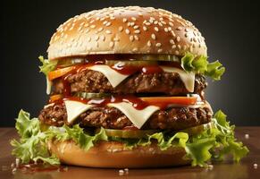 double Hamburger isolé sur blanc Contexte Frais Burger vite nourriture avec du boeuf et crème fromage réaliste image, ultra HD, haute conception très détaillé photo