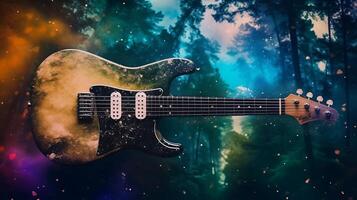 fantaisie électrique guitare, Créatif explosion sur magnifique Contexte. ai génératif. photo