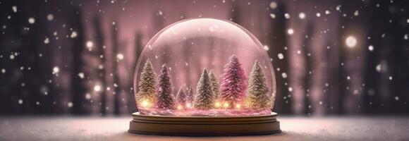 neige globe décoré avec Noël lumières bokeh Contexte. génératif ai photo
