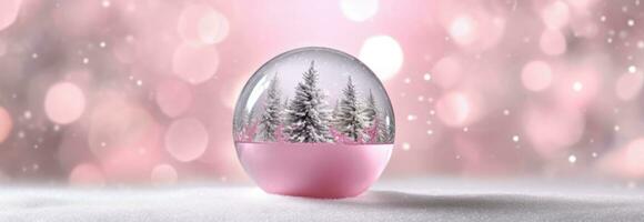 neige globe décoré avec Noël lumières bokeh Contexte. génératif ai photo