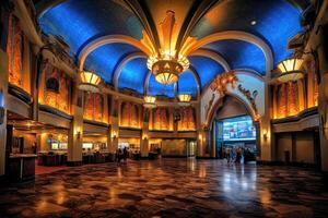 un établissement coup de une animé film théâtre lobby. génératif ai photo