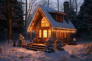 photo de maison décoré pour Noël en dessous de le neige. génératif ai