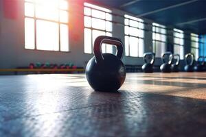 photo de kettlebell à l'intérieur vide salle de sport. génératif ai