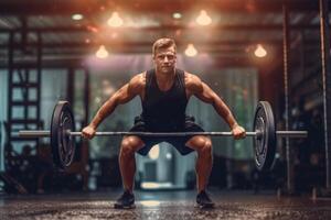 photo de une Masculin athlète Faire aptitude à le salle de sport. génératif ai