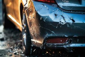 le voiture est permanent sur le côté de le route dans un accident. génératif ai photo