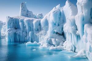 fermer photographier de fusion glaciers. conséquences de climat changement et global échauffement. génératif ai photo