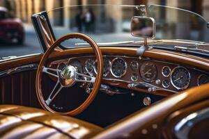 le opulence et raffinement de une luxe classique voiture par prise une proche - en haut vue de ses intérieur. génératif ai photo