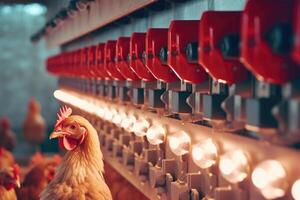 le spacieux et bien - organisé environnement de une moderne poulet ferme avec une proche - en haut coup de une poulet maison. génératif ai photo