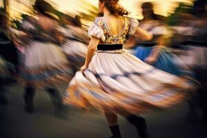 une traditionnel bavarois populaire Danse performance à le festival. génératif ai photo