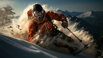 photo de une homme ski vers le bas une neigeux pente.