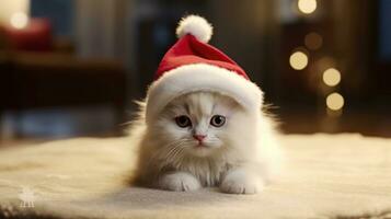 mignonne chaton portant une Père Noël chapeau. photo