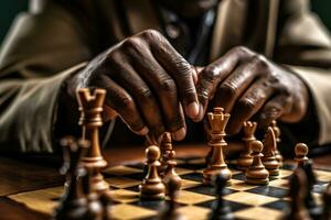 le concentration et détermination de une échecs joueur dans une stratégique correspondre. génératif ai photo