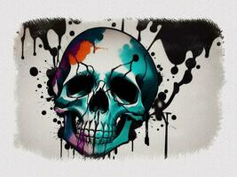 aquarelle coloré graffiti crâne art illustration sur blanc papier texture Contexte photo