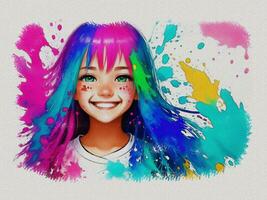 aquarelle mignonne fille avec coloré art illustration sur blanc papier texture Contexte photo