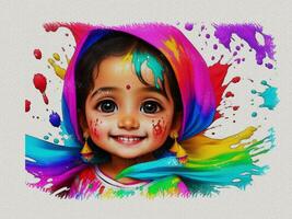 aquarelle coloré mignonne fille visage illustration sur blanc papier texture Contexte photo