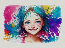 aquarelle mignonne fille avec coloré art illustration sur blanc papier texture Contexte photo