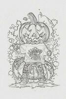 une dessiné à la main esquisser de une Halloween citrouille contour illustration photo