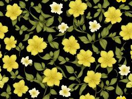 sans couture modèle avec Jaune Couleur fleurs sur une noir Contexte photo