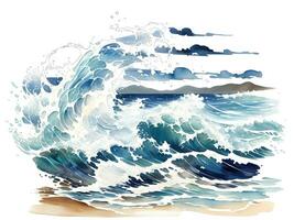 aquarelle bord de mer l'eau vagues La peinture illustration photo