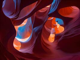 antilope canyon avec vibrant rouge et bleu Couleur nébuleuse tourbillonne photo