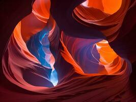 antilope canyon avec vibrant rouge et bleu Couleur nébuleuse tourbillonne photo