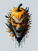 Halloween citrouille avec horreur visage illustration sur noir Contexte photo