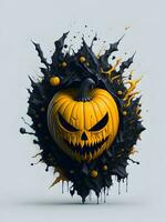 Halloween citrouille avec horreur visage illustration sur noir Contexte photo