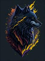 Loup avec Montagne et coloré neige illustration sur noir Contexte pour T-shirt conception photo