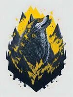 Loup avec Montagne et coloré neige illustration sur noir Contexte pour T-shirt conception photo