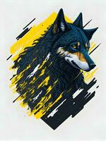 Loup avec Montagne et coloré neige illustration sur noir Contexte pour T-shirt conception photo