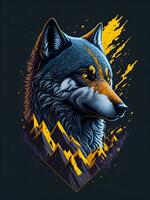 Loup avec Montagne et coloré neige illustration sur noir Contexte pour T-shirt conception photo