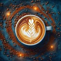 café tasse avec latté art sur café des haricots fond.ai génératif photo