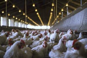 poulet ferme pour croissance gril poulets à le âge de un et une moitié mois, ai génératif photo