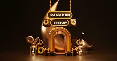 Ramadan vente Contexte 3d rendre, avec podium, lanterne pour salutation, bannière, affiche photo