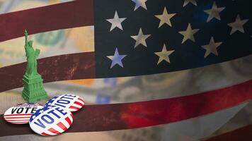 le statue de liberté sur Etats-Unis drapeau Contexte pour voter concept 3d le rendu photo