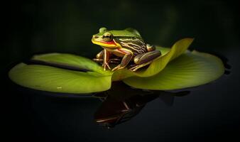 proche en haut détaillé portrait de grenouille animal, génératif ai photo