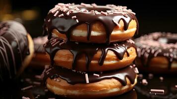 une Frais et délicieux Donut avec Chocolat glaçage, généré par ai photo