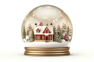 Noël neige globe avec pain d'épice maison à l'intérieur sur blanc Contexte. ai généré photo