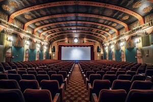 cinéma intérieur avec gros filtrer, établi avec génératif ai photo