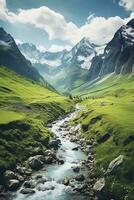 petit rivière dans le montagnes, établi avec génératif ai photo