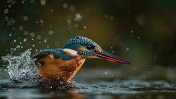 fermer rivière martin-pêcheur oiseau est chasse plus de rivière avec brouiller arrière-plan, ai génératif photo