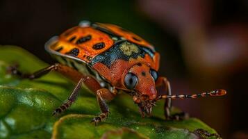 fermer de petit Orange insecte avec brouiller arrière-plan, ai génératif photo