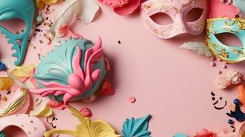 parfait concept conception Contexte pour carnaval bannière avec carnaval masques et carnaval ornements, ai génératif photo