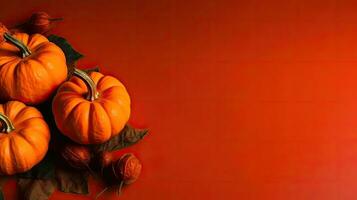 Halloween avec bouquet de Orange citrouilles sur effrayant Contexte pour bannière conception, ai génératif photo